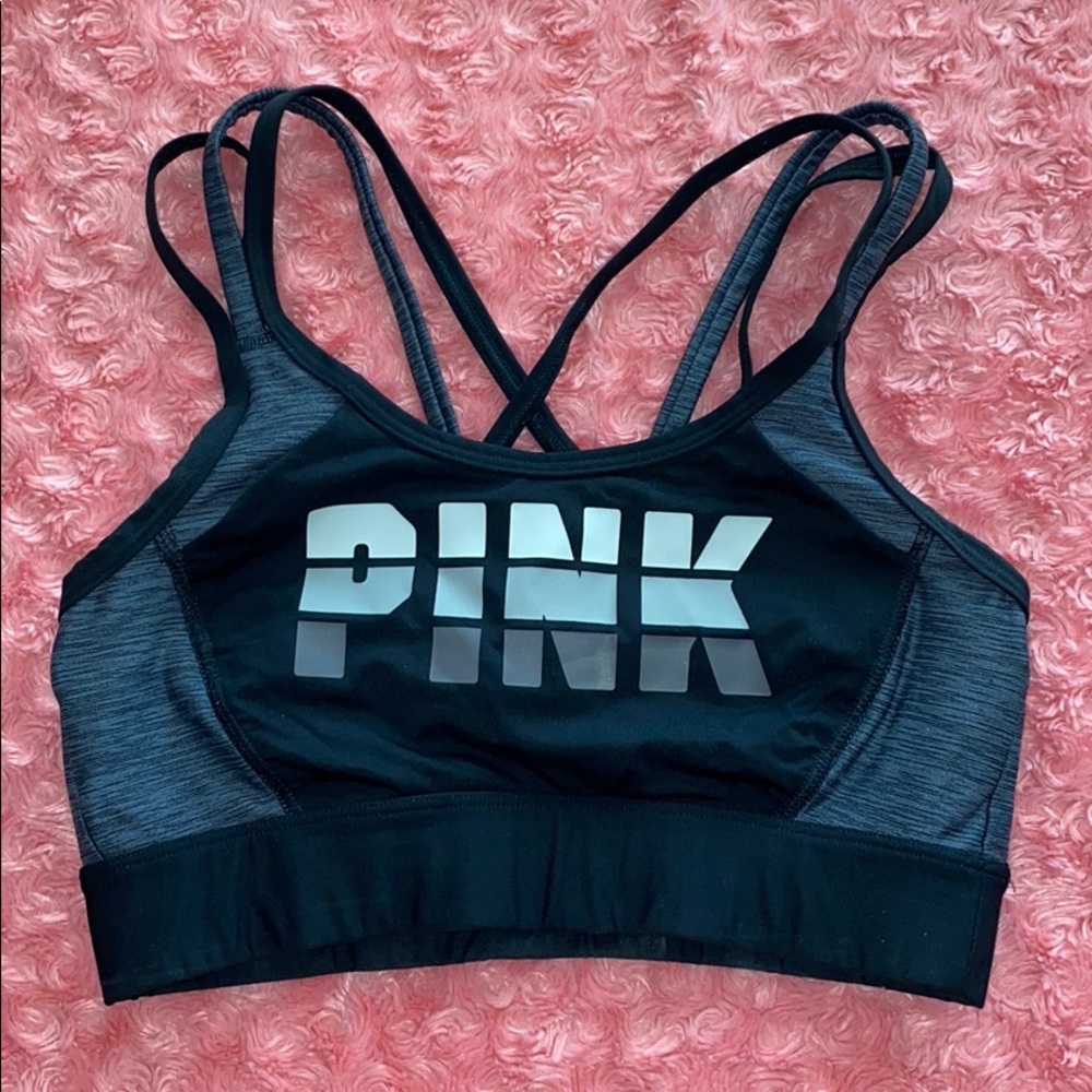 Grey/black pink sports bra